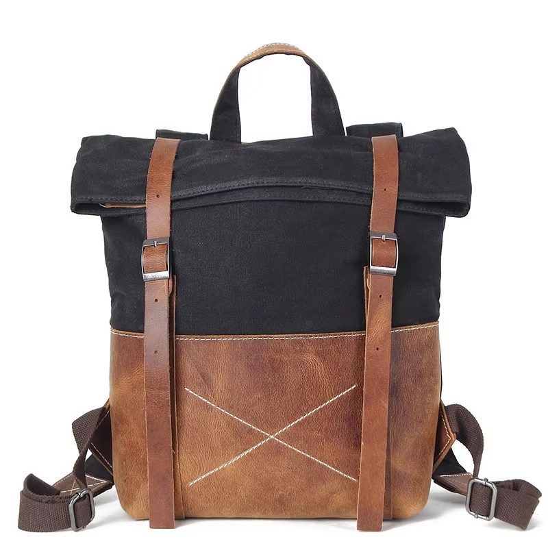 Leather Backpack Vintage - Mode herenrugzak van gewaxt canvas met