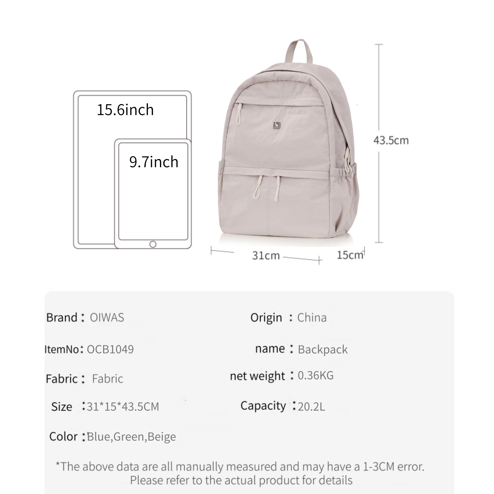 OIWAS Ultralichte en stijlvoll - Canvas Backpack Casual recensie en prijs